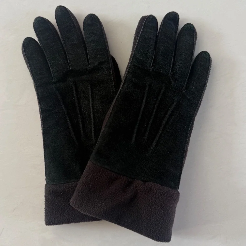 Womens Leather Winter Gloves Black Fleece‎ Lined Cold Weather Size S Soft Warm